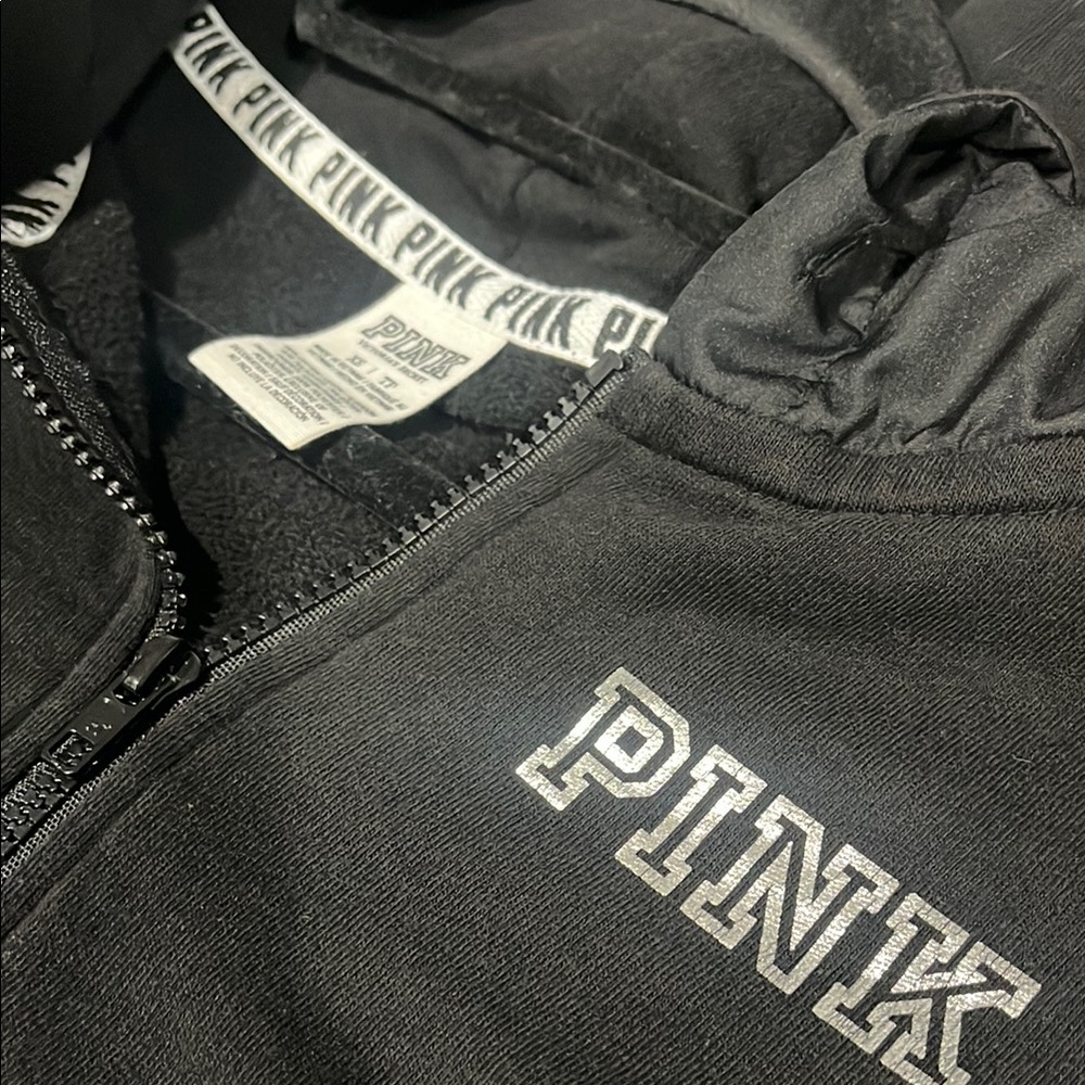 PINK Victoria's Secret Black full-zip Hoodie with Rainbow Bling late Y2K style - Picture 4 of 7